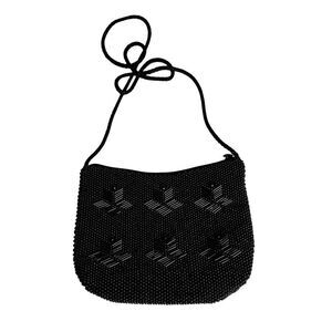 #4543  LOREDANA SMALL BEADED BLACK EVENING BAG WITH SHOULDER STAP